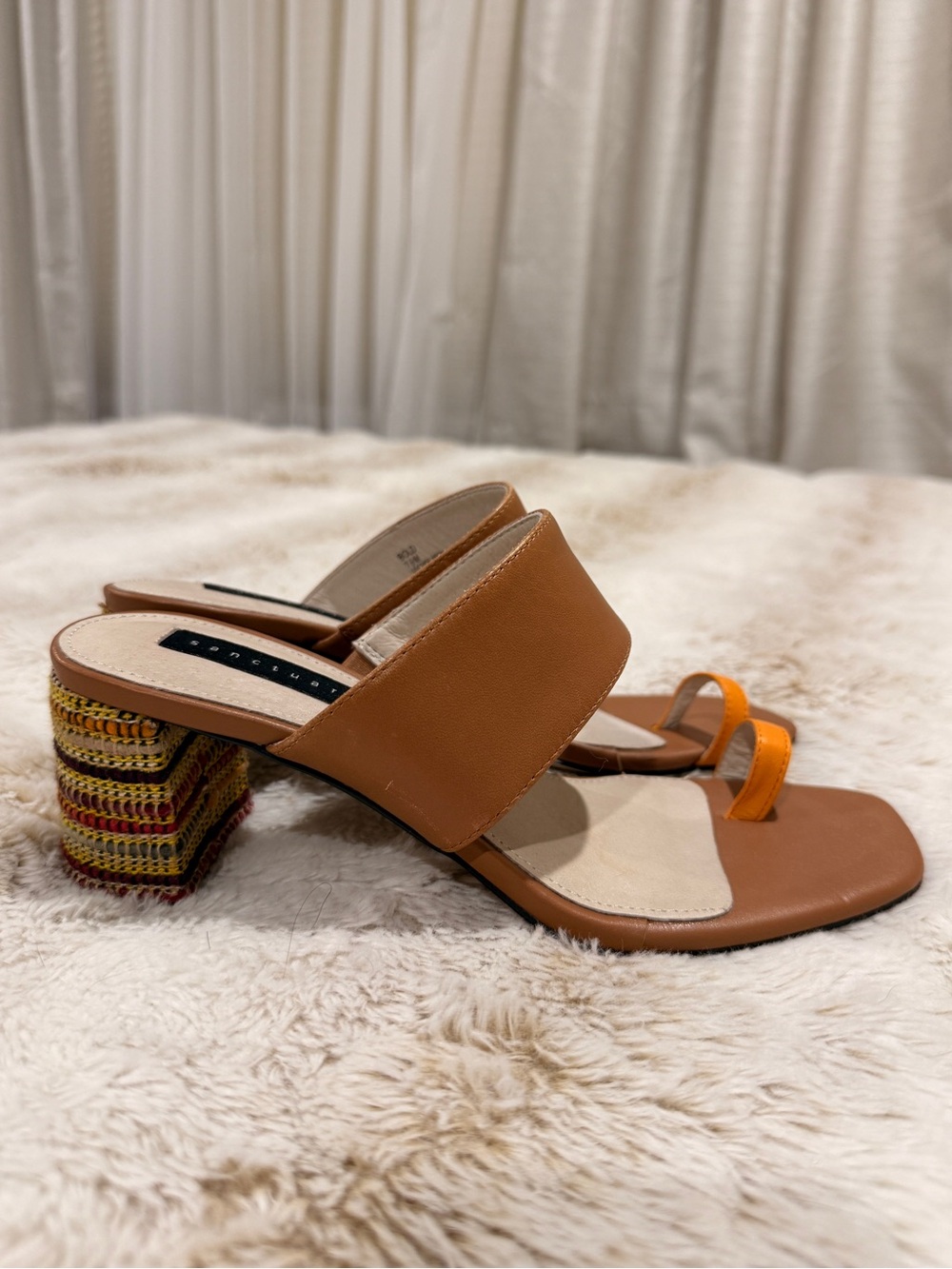 Women’s Tan & Orange Block-Heel Slide Mules